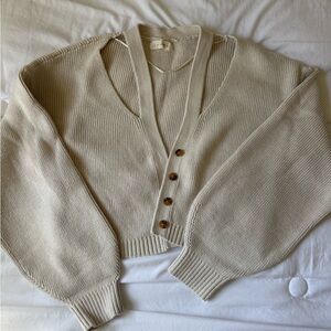 La Hearts Cream Button-Up Cardigan